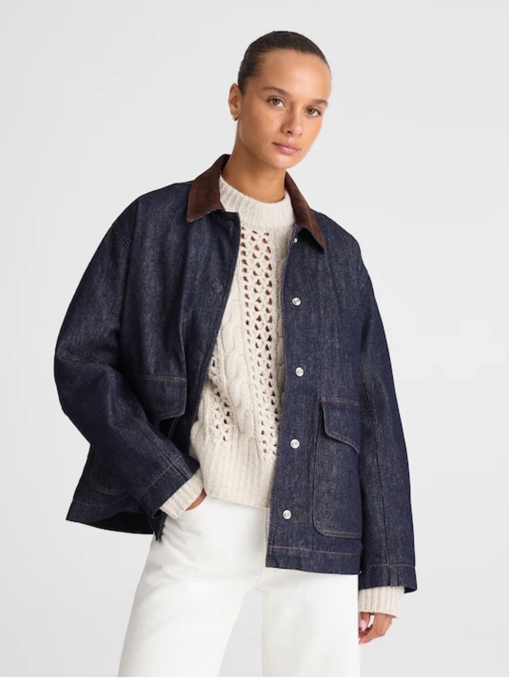 Madewell Denim Chore Jacket Suede Collar in Rinse Wash size medium NEW $228 MSRP - Picture 1 of 12